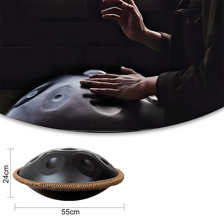 Handpan noir 9 notes Kurd en ré mineur 440 Hz Obsidienne