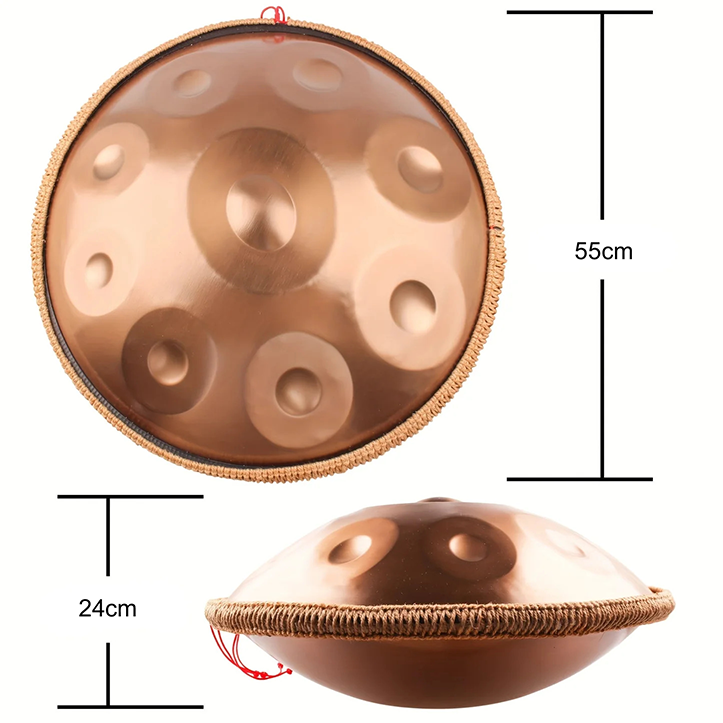 Handpan cuivré 9 notes en ré mineur 440 Hz Chaleur