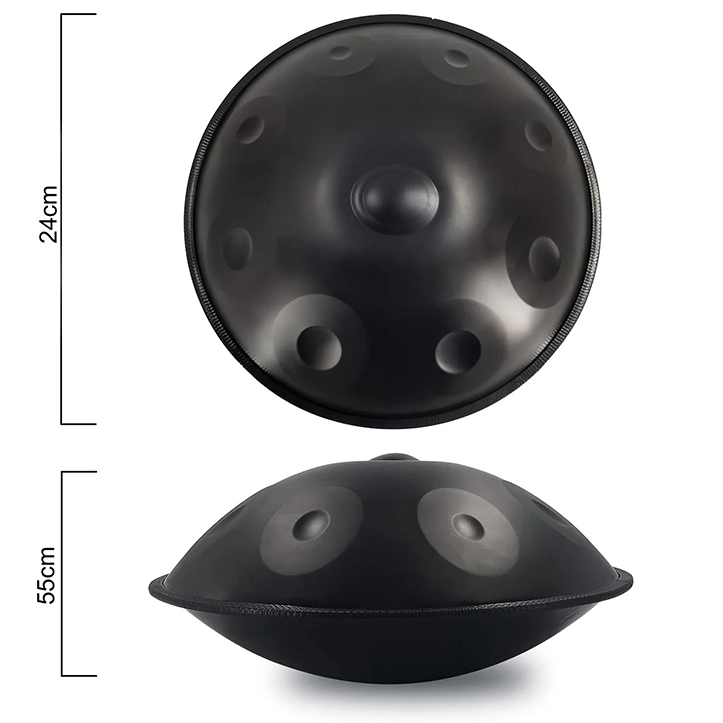 Handpan noir 9 notes en ré mineur 440 Hz Nocturne